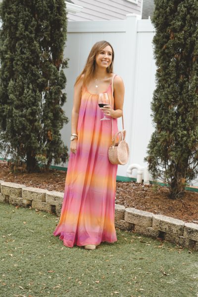 chicwish gradient maxi dress with clare v bag