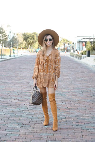 goodnight macaroon orange boho dress with over the knee boots