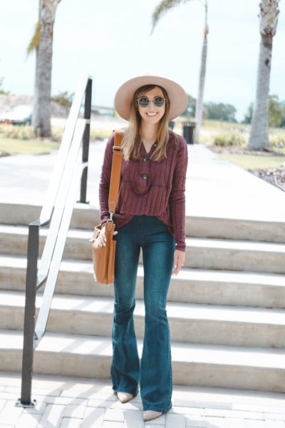 penny flares with free people in the mix sweater