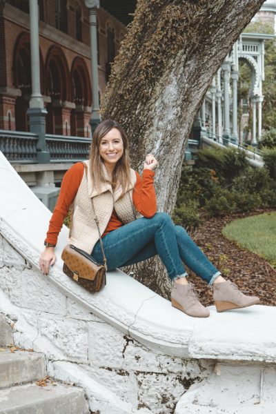 rust sweater with dr scholls conquer booties
