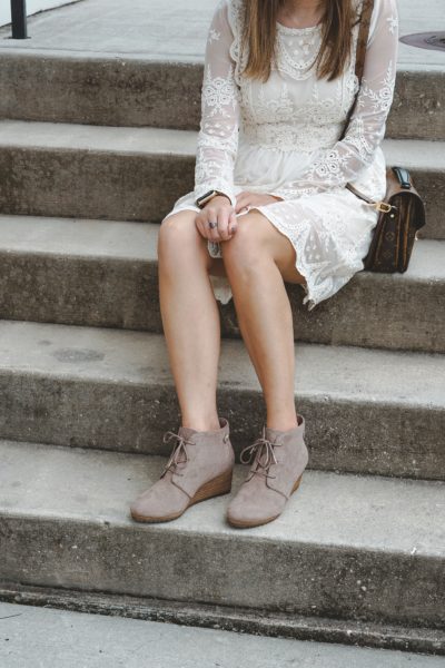 chicwish white lace dress with dr scholls conquer booties