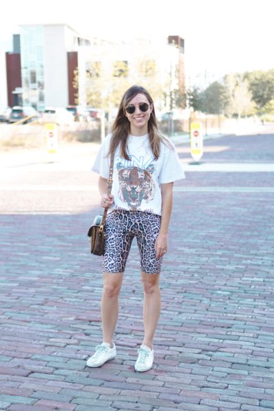 onzie leopard shorts with anine bing tee