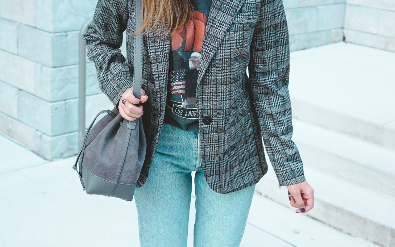 michael stars plaid blazer with anine bing tee