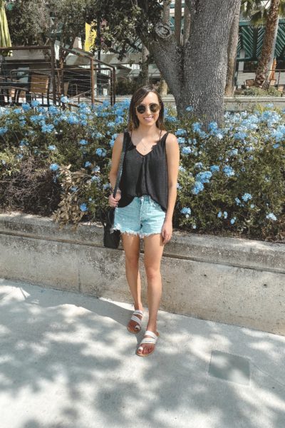 agolde parker shorts with free people black tank