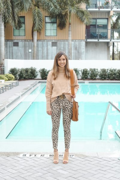 frame leopard pants with chicwish tan turtleneck