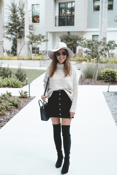 z supply button up skirt with cream turtleneck