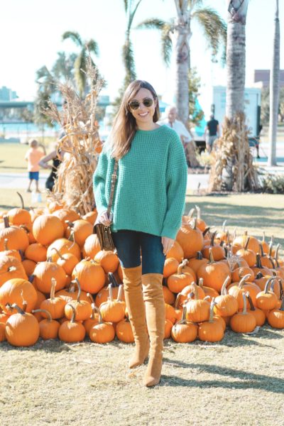chicwish teal waffle sweater with goodnight macaroon over the knee boots
