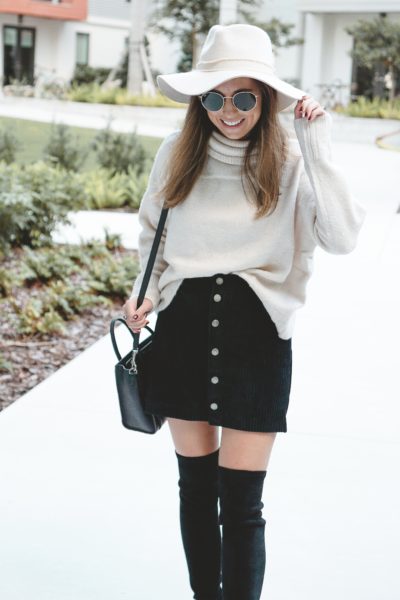 cream turtleneck with z supply button up skirt