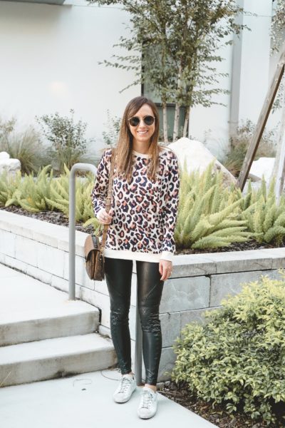 amazon leopard top with spanx faux leather leggings