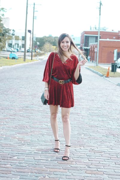 buddy love velvet dress with gucci belt