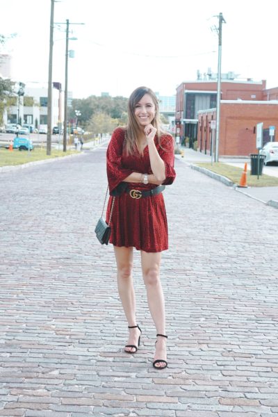 buddy love velvet dress with black gucci belt