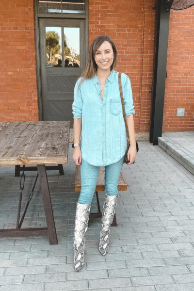 steve madden kinga with chambray outfit