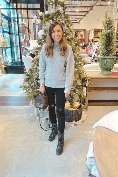 chicwish grey turtleneck sweater with combat boots