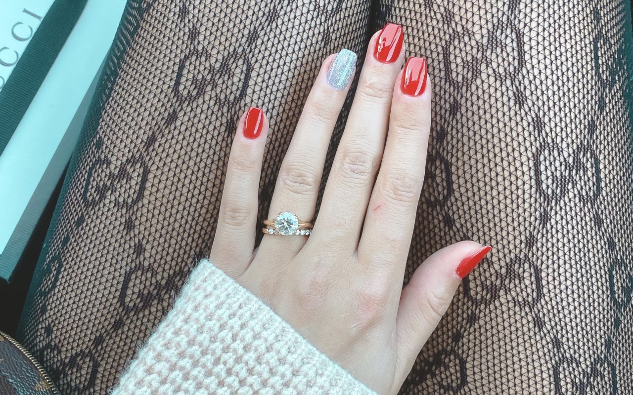 gucci tights with holiday manicure