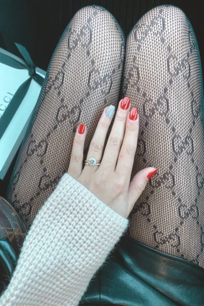 gucci tights with holiday manicure