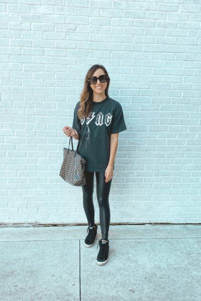 anine bing bolt tee with spanx faux leather leggings