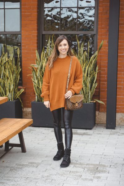 free people rust easy street tunic with spanx leggings and combat boots