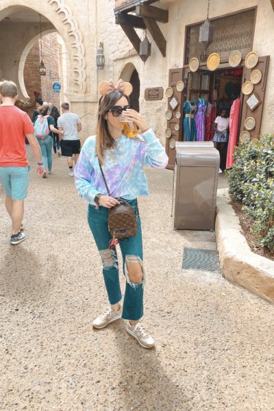 target tie dye waffle knit with ripped jeans at epcot