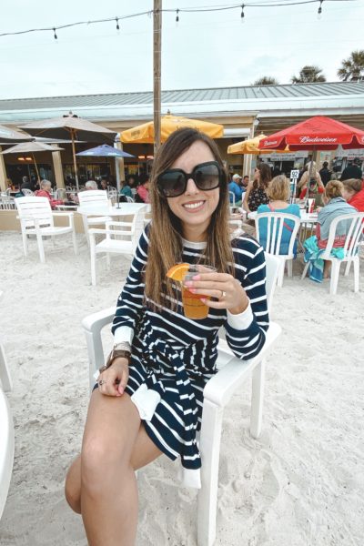 amazon navy stripe dress with gucci sunglasses and beer