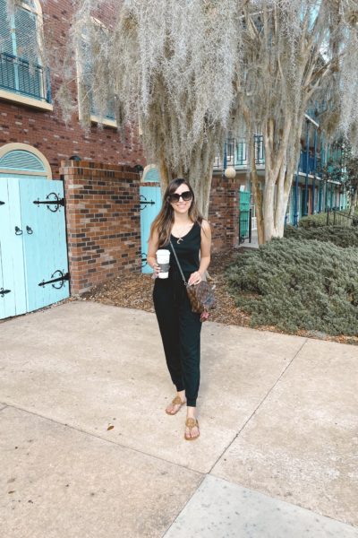 amazon black jumpsuit with lv palm springs and starbucks