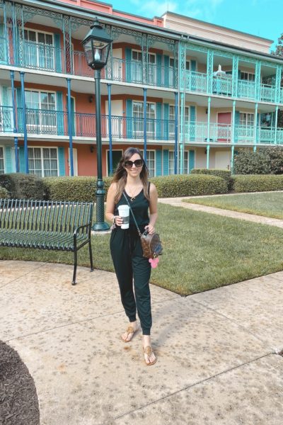 amazon black jumpsuit with lv palm springs and tory burch sandals