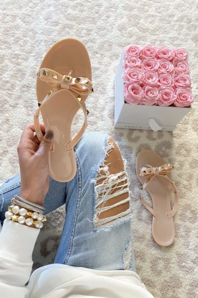 amazon blush rockstud sandals with roses