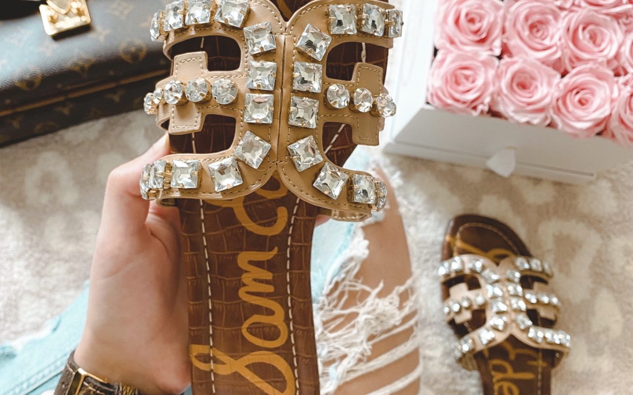 sam edelman bay embellished sandals with roses