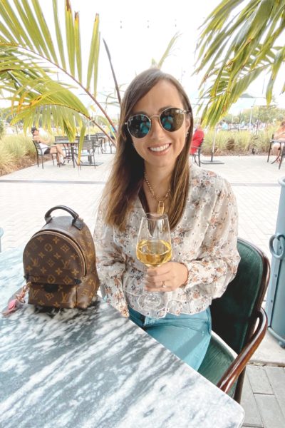 chicwish floral smocked top with rayban icons and louis vuitton palm springs