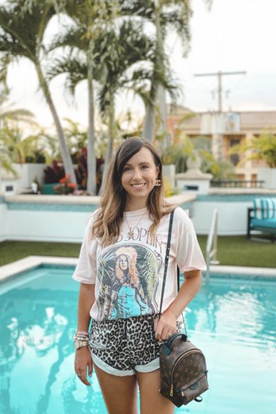 daydreamer janis joplin tee with leopard shorts and louis vuitton palm springs