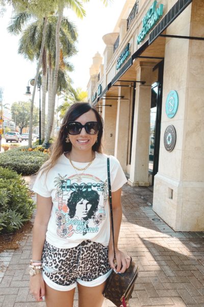 daydreamer doors tee with leopard shorts and gucci sunglasses