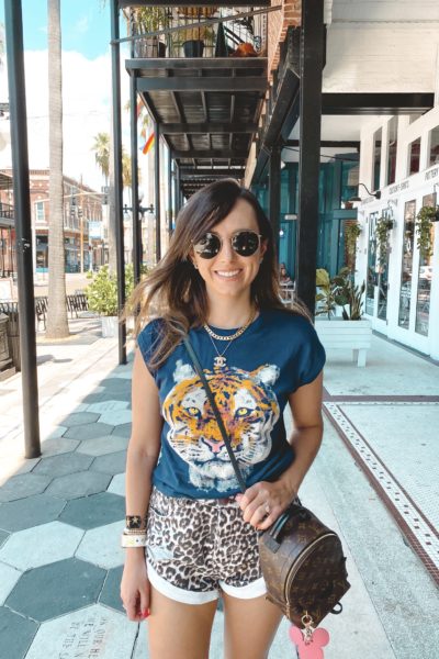 chaser tiger tee with leopard shorts and louis vuitton palm springs