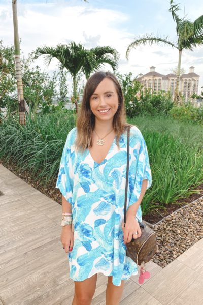 buddy love pina colada tunic dress with chanel necklace and louis vuitton palm springs mini
