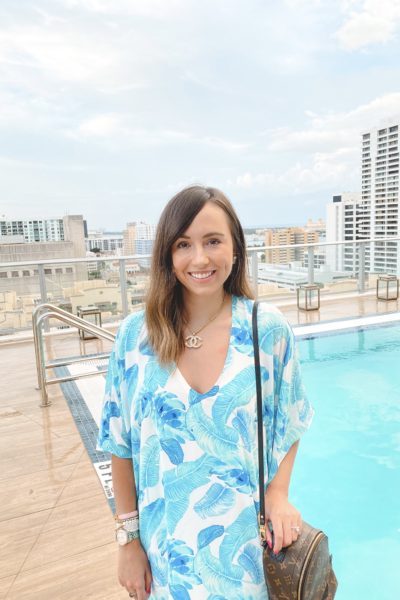 buddy love pina colada tunic dress with chanel necklace at pool