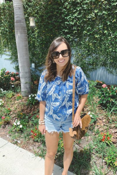 wearing lately post 35 chicwish palm print top with agolde shorts and louis vuitton pochette metis reverse