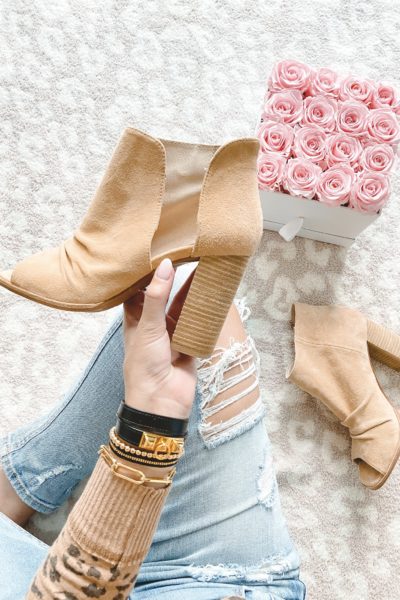 42gold loyalty open toe booties with roses