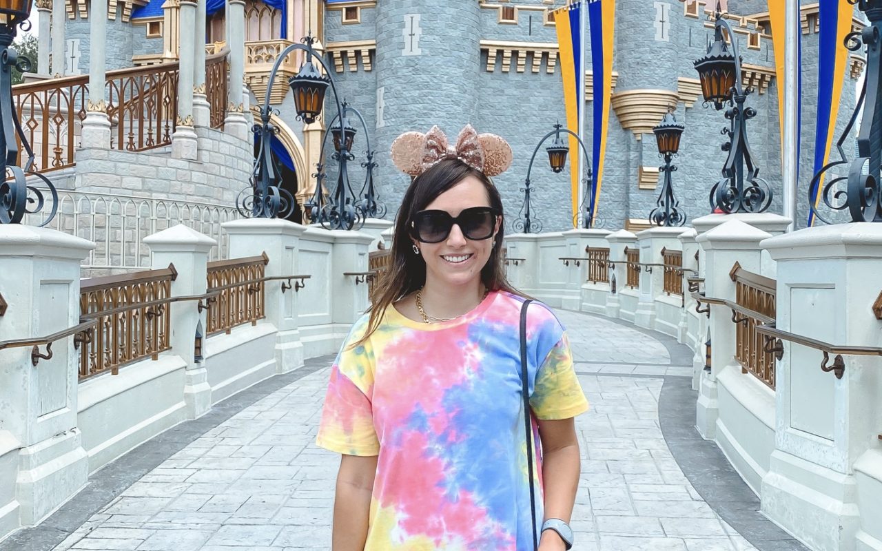 shein tie dye tshirt dress with mouse ears at magical kingdom
