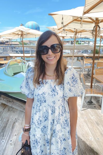 chicwish puff sleeve dress with gucci sunglasses at boathouse orlando