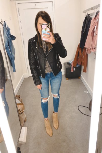 nordstrom anniversary sale 2020 topshop faux leather jacket with frame denim