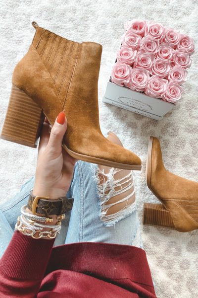 marc fisher alva brown boots with roses