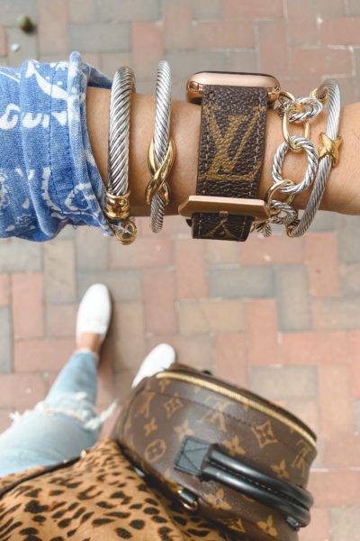 louis vuitton apple watch band with styled collection bracelets and white mules