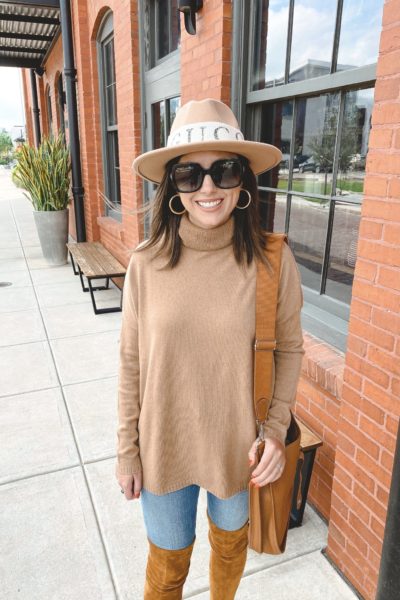 state cashmere camel tunic with gucci headband fedora and hermes evelyne