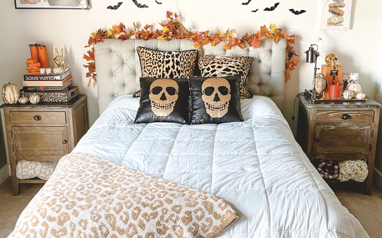 halloween bedroom decor sequin skull pillows and leopard pillows