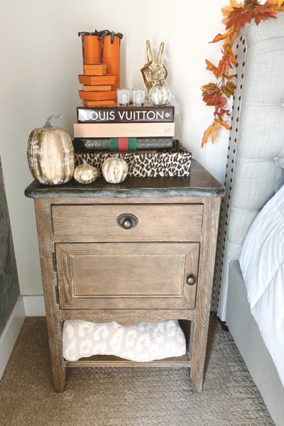 halloween bedroom decor leopard tray with pumpkins on nightstand