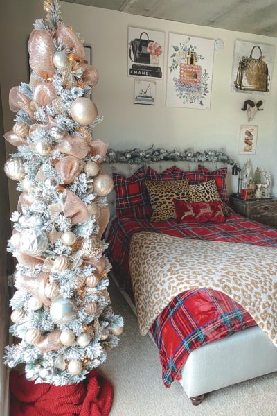 christmas bedroom decor 2020 with 7 foot skinny flocked pencil tree