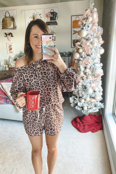 amazon leopard short and long sleeve lounge set with christmas tree