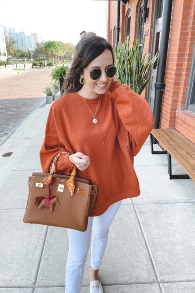 free people uptown pullover with hermes gold birkin and rayban sunglasses