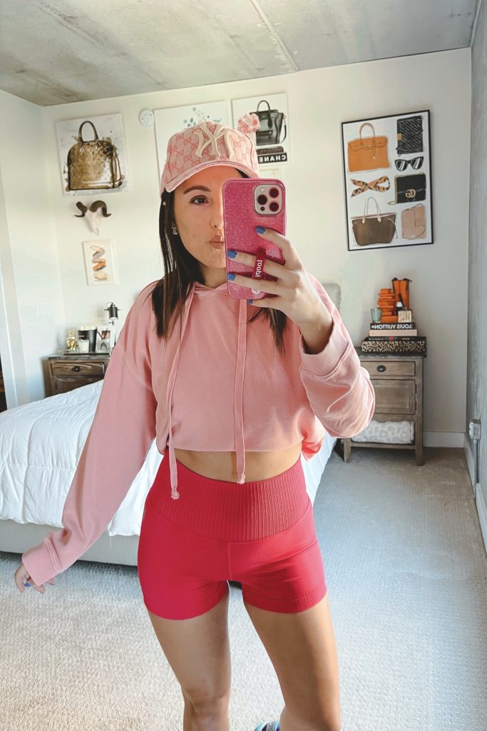 z supply pink pullover with punch run bike shorts