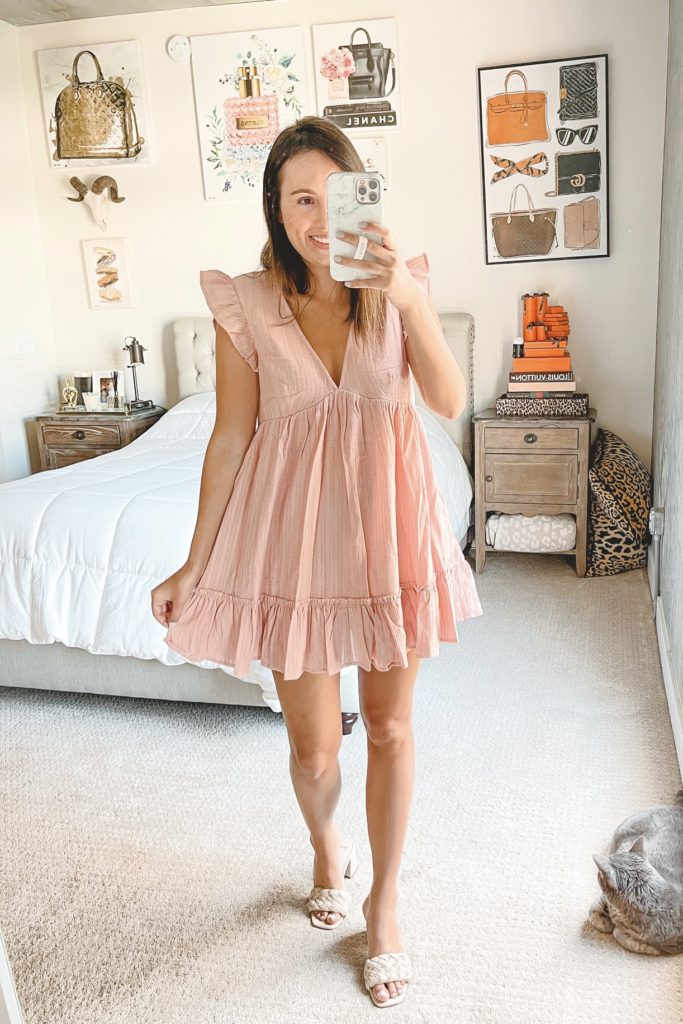 cotton candy la pink romper dress with braided sandals
