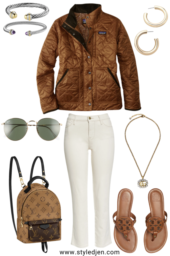 patagonia field jacket with louis vuitton palm springs mini reverse and tory burch miller sandals