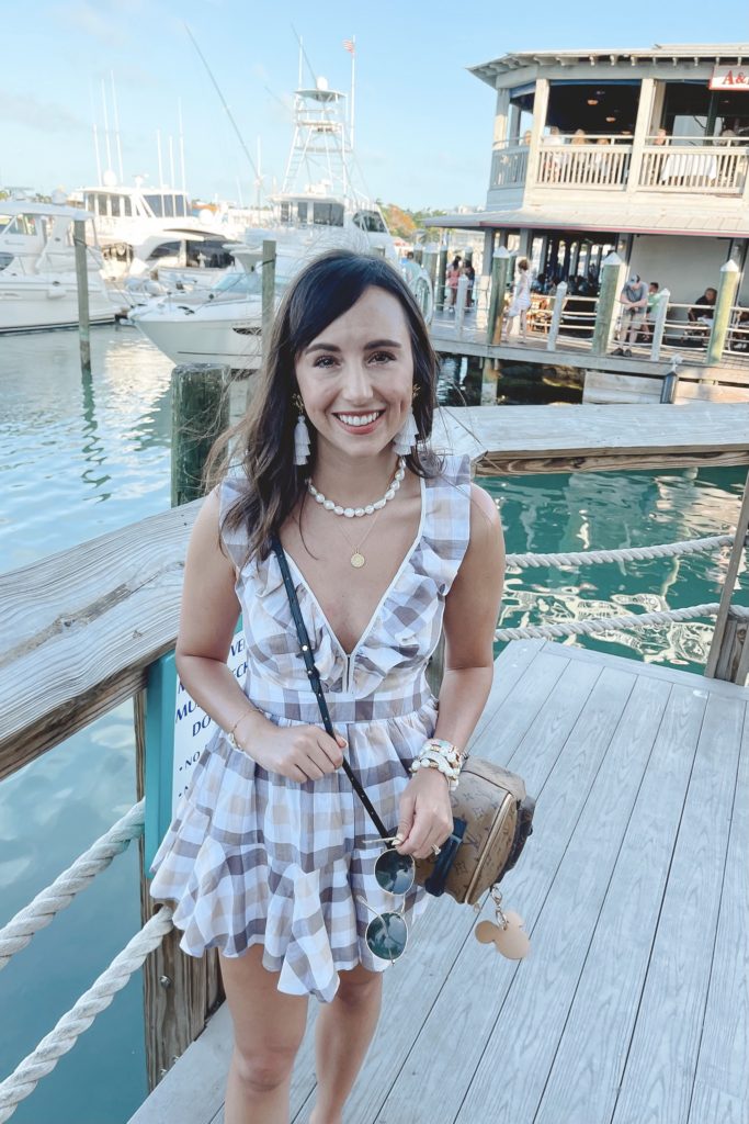 taupe plaid romper in key west